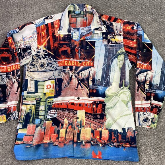 Vintage 33 Degrees New York All Over Print Button Down Shirt Men's Medium 90s - Picture 1 of 14